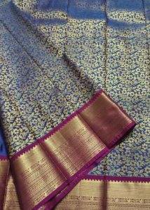 Beautiful Blue Floral Silk Saree