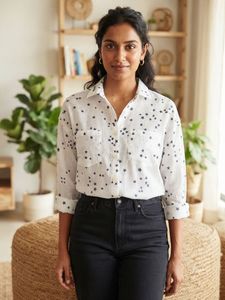 White Star Print Button-Up Shirt