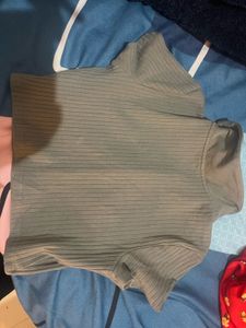 Ribbed Polo Top - Olive Green