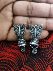 Silver Butterfly Jhumka Earrings