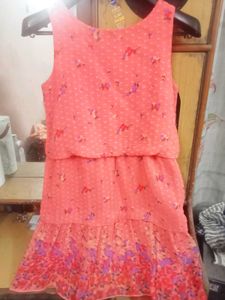 Coral Floral Print Dress