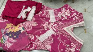 Beautiful Pink Floral Kurta Set with Lace