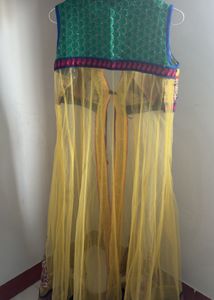 Embroidered Yellow Net Jacket Style Kurta
