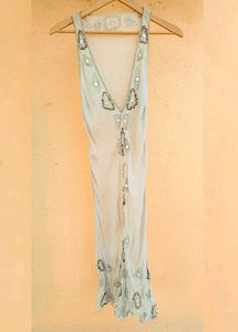 Sheer Flapper Beaded Beige Dress