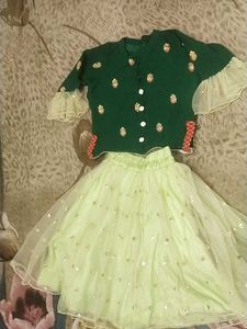 Party Wear Dress Cute Green & Lime Kids Outfit