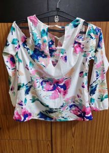 Vibrant Floral Cold Shoulder Top for beach