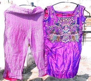 Embroidered Satin Pant Kurta Set For 5-9 Years