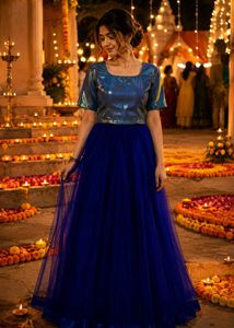 a beautiful navy blue top and skirt