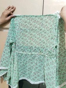 Sheer Floral top with Lace Trim