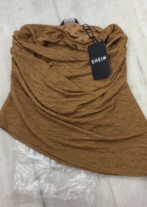 SHEIN Brown Ruched Strapless Top
