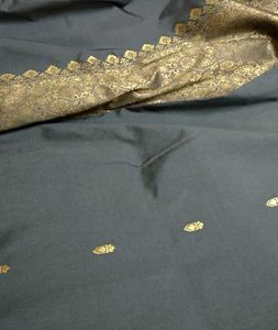 Grey Golden Border Silk Saree
