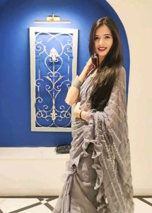 Elegant Grey Ruffled Saree