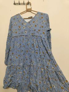 Light Blue Floral Tiered Dress