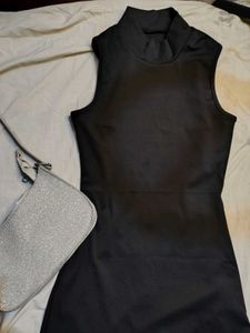 Savana Slit Black Mock Neck Dress