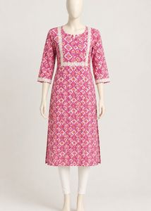Pure Ikat Pink Printed Kurta