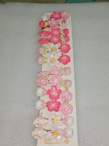 Cute Pink Flower Hair Clips Set pack of 12