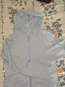 Light Blue Striped Hoodie Jacket