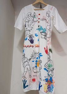 Unique 'Happy Holi' Print Kurta (free size upto M)