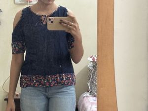 Stylish Cold Shoulder Denim Top