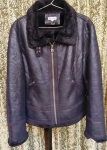 Black Faux Leather Aviator Jacket