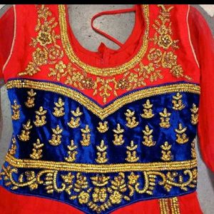Stunning Red &amp; Blue Embellished Anarkali Gown