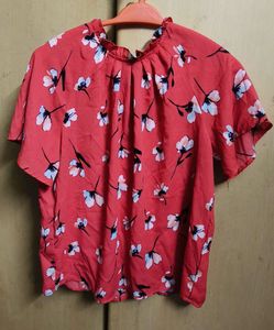 Women's Floral Print Ruffled Neck Top