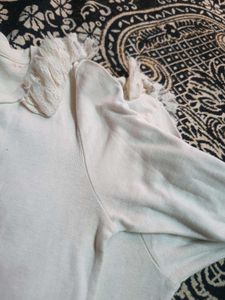 White Long Sleeve Top with Ruffle Detail