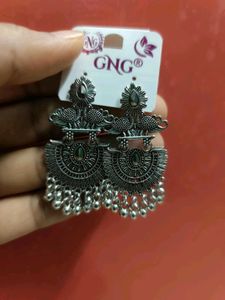 Oxidized Silver Peacock Earrings