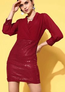 Sparkling Maroon Wrap Dress