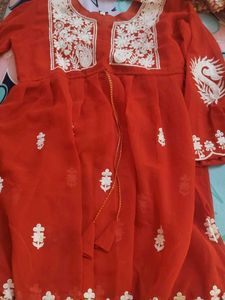 Red Embroidered Short Kurti