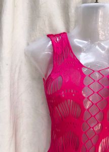Vibrant Pink Crochet Bikini Cover-Up Dress