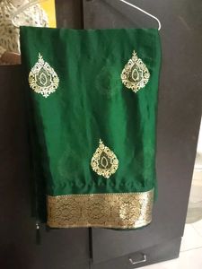 soft green saree with patchwork