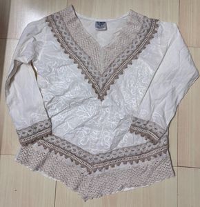 White Lace Trimmed Kurta