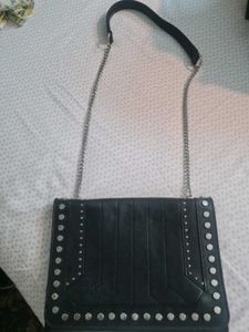 ZARA Black  leather studded crossbody bag