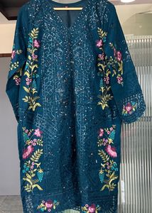Elegant Teal Embroidered Kurti Set