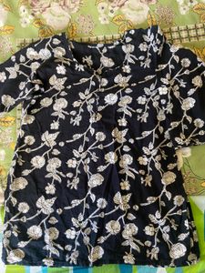 Black Floral Print Kurta
