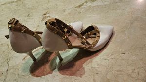 Women White Studded Stilletos Heels