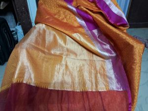 Gently Used Orange And Pink Silk Saree With Blouse