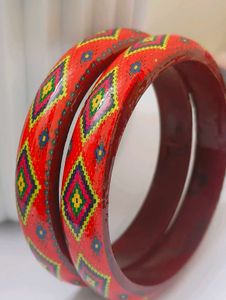 wooden Vibrant Red Ethnic Bangles set of 2