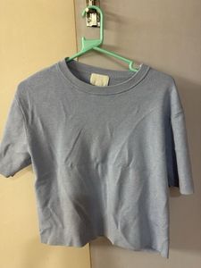 Light Blue Basic Crew Neck Top