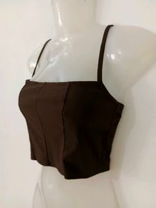 Brown Spaghetti Strap Crop Top