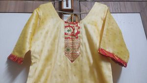 Elegant Yellow Kurta with Red Border