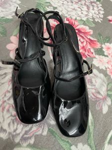 Black Patent Ankle Strap Heels