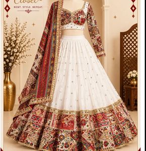Elegant White Lehenga Choli with Multi-color Dupat