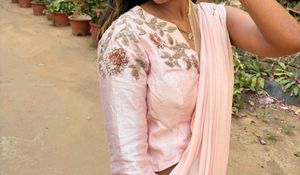 couture designer Pink Saree Embellished Blouse