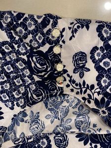 Blue Floral Print Kurta | slit cut