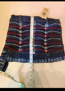 Vintage Y2K Studded Pleated Denim Mini Skirt