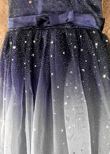 Girls Dark Blue And White Satin/Net Dress