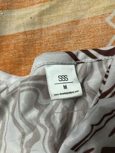 Trendy Abstract Print Mesh Top