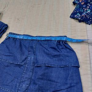 Denim Ruffled Top &amp; Skirt Set